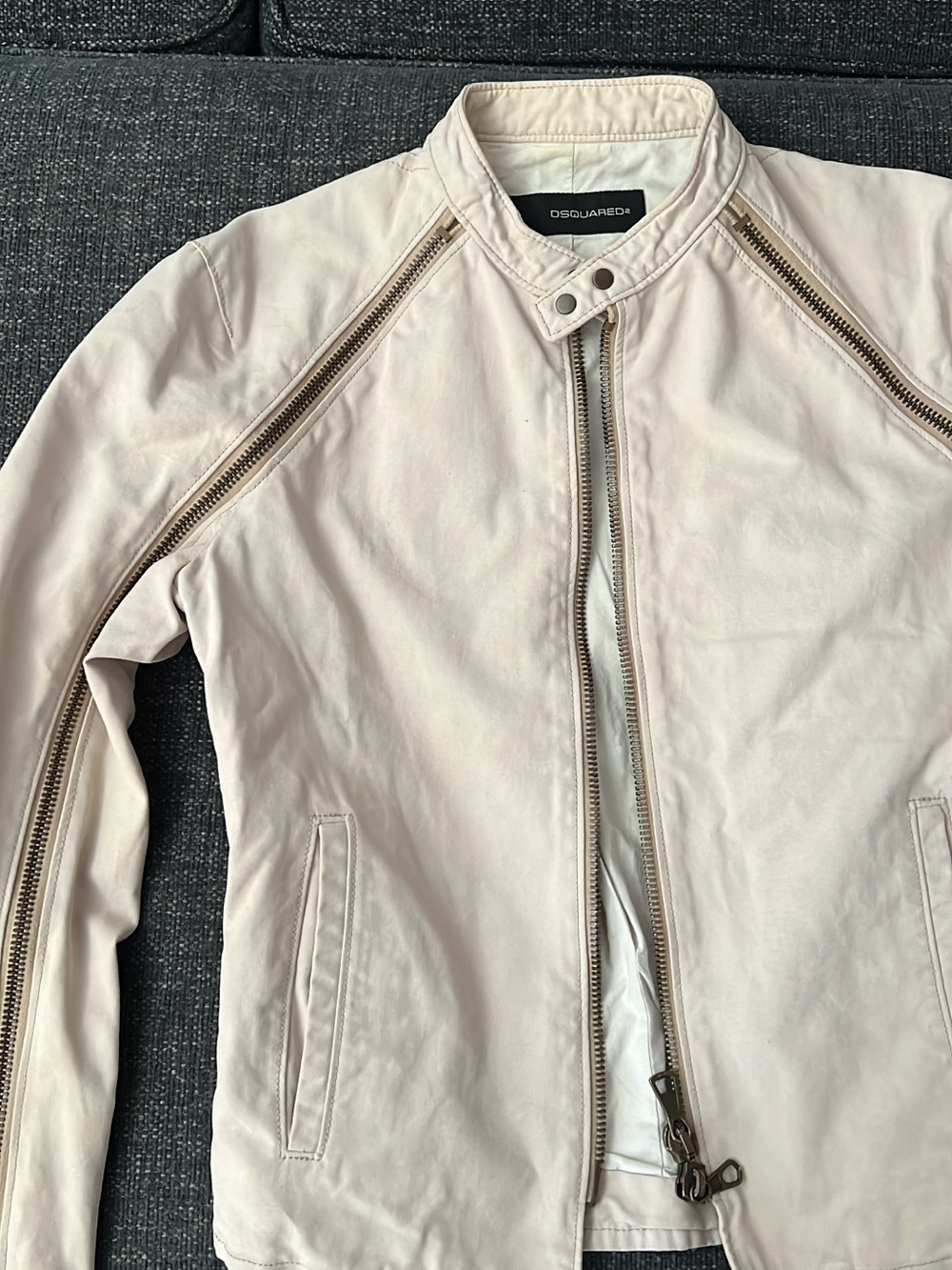 DSQUARED2 Blush Beige Leather Biker Jacket